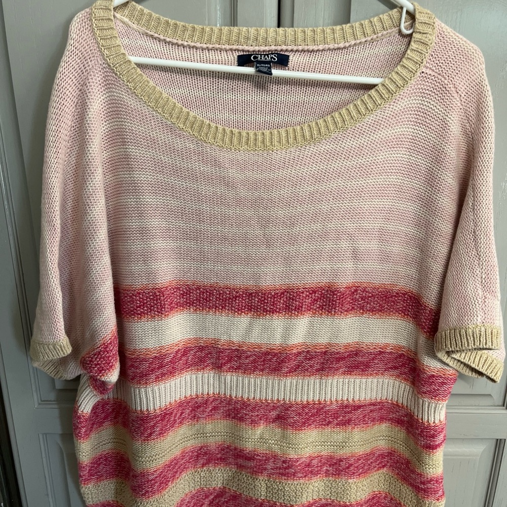 Chaps Pink and White Crew Neck Sweater